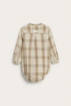 Baby beige checked mandarin shirtbody