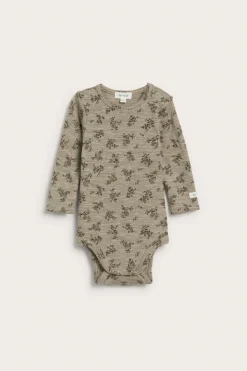 Baby beige floral merino wool bodysuit