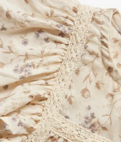 Baby beige floral print puffy bodysuit