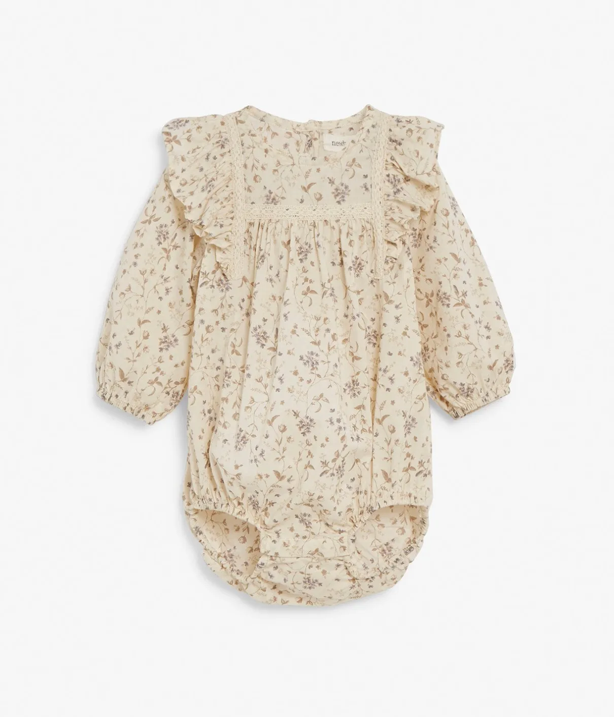 Baby beige floral print puffy bodysuit
