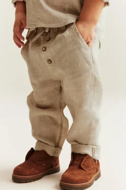 Baby beige linen drawstring trousers