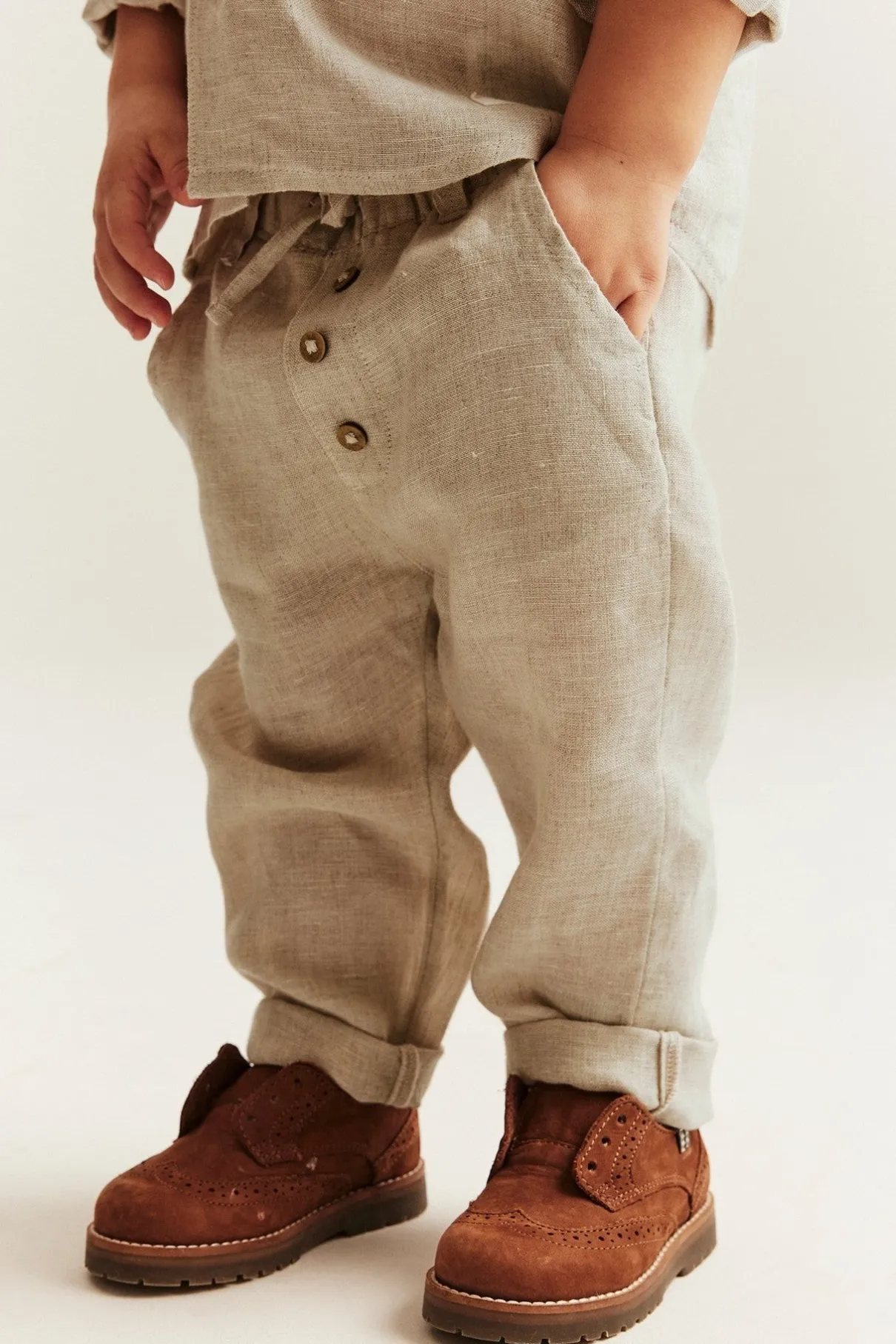 Baby beige linen drawstring trousers