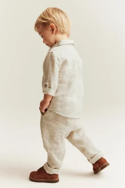 Baby beige linen drawstring trousers