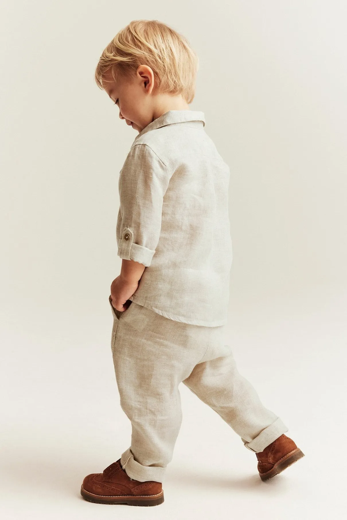 Baby beige linen drawstring trousers