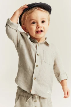 Baby beige linen shirt with collar