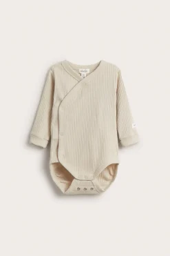 Baby beige ribbed bodysuit with extender