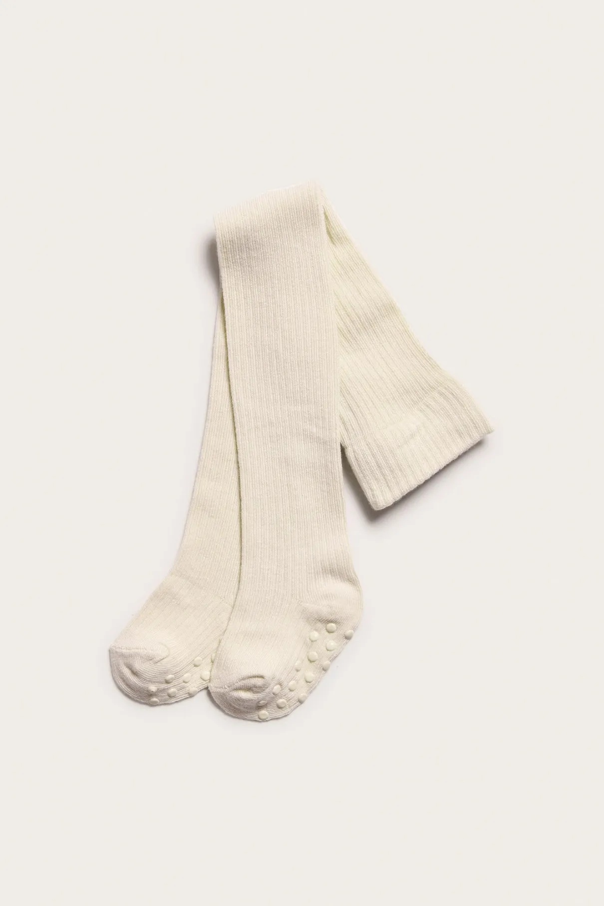 Baby beige ribbed cotton tights