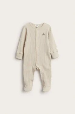 Baby beige ribbed sleepsuit