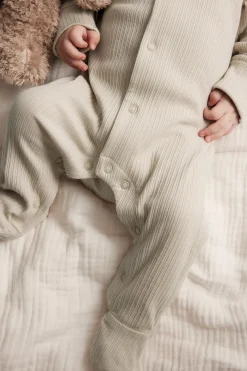 Baby beige ribbed sleepsuit