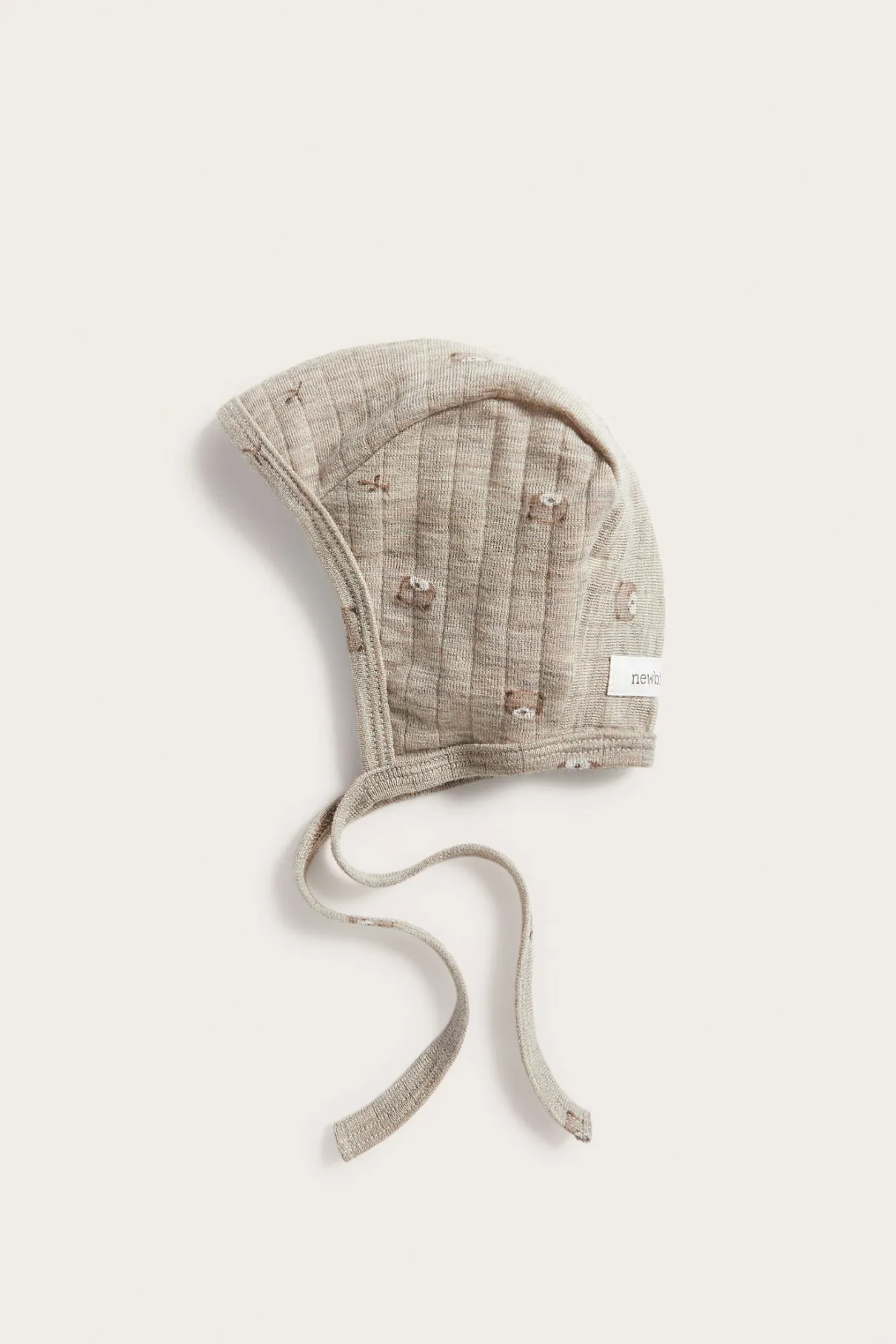 Baby beige teddy bear bonnet
