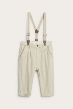 Baby beige woven trousers with suspenders
