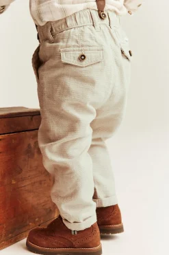Baby beige woven trousers with suspenders