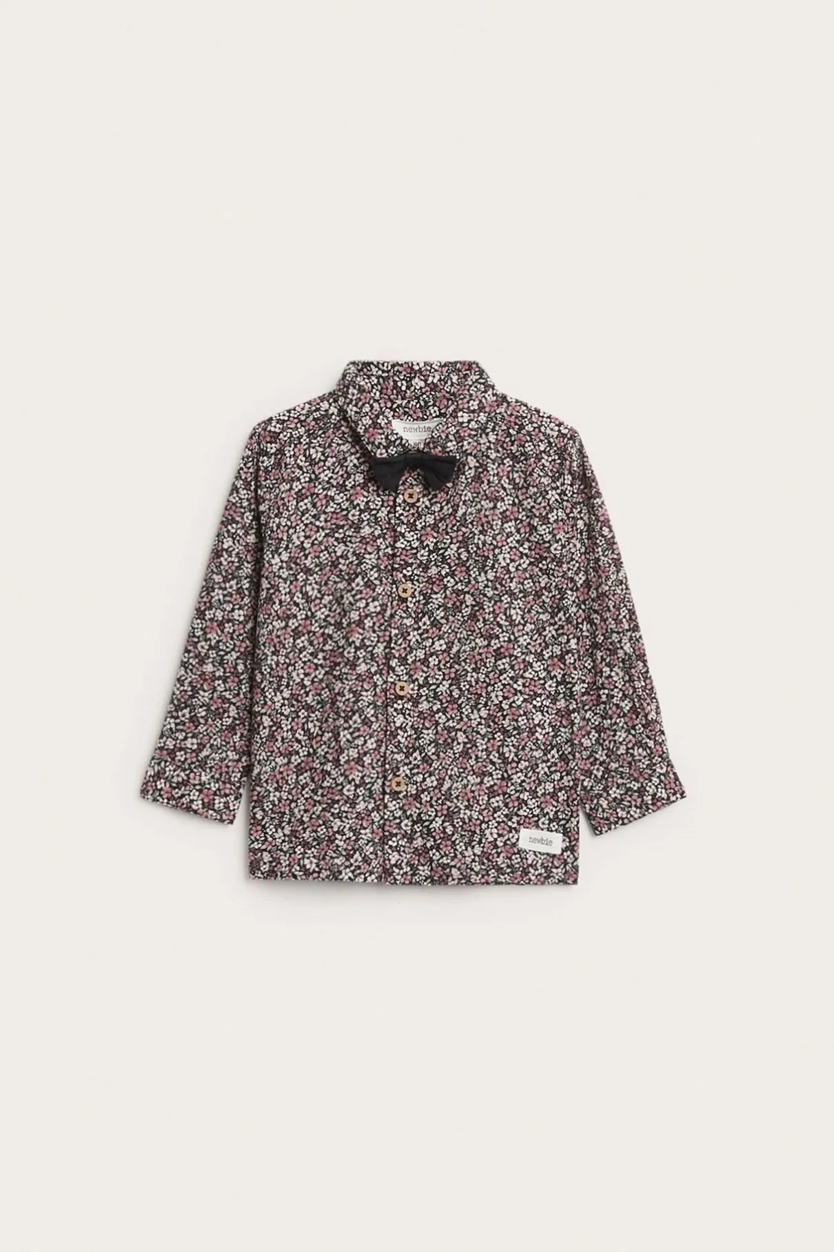 Baby black ditsy floral shirt with bow tie
