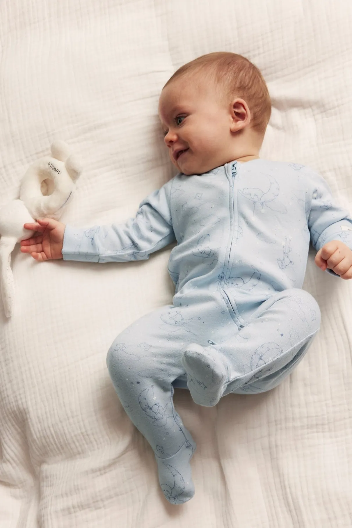 Baby blue animal 2-way zip sleepsuit