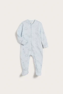 Baby blue animal 2-way zip sleepsuit