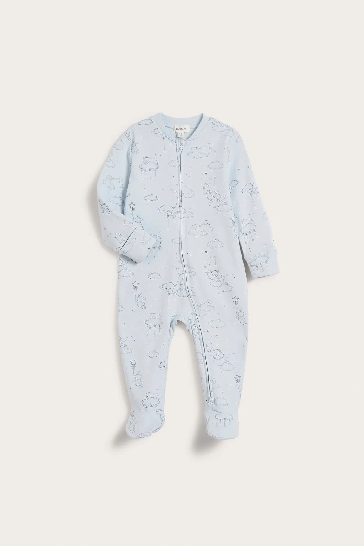 Baby blue animal 2-way zip sleepsuit