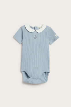 Baby blue bodysuit with sailboat