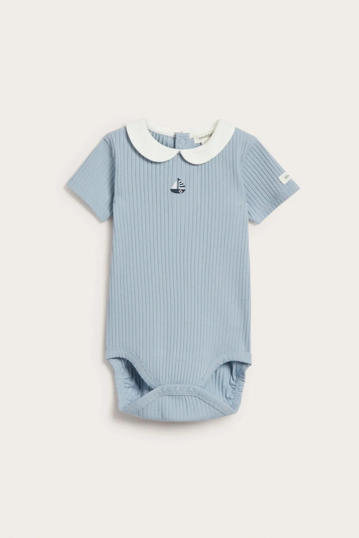Baby blue bodysuit with sailboat