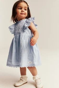 Baby blue dress with floral embroidery