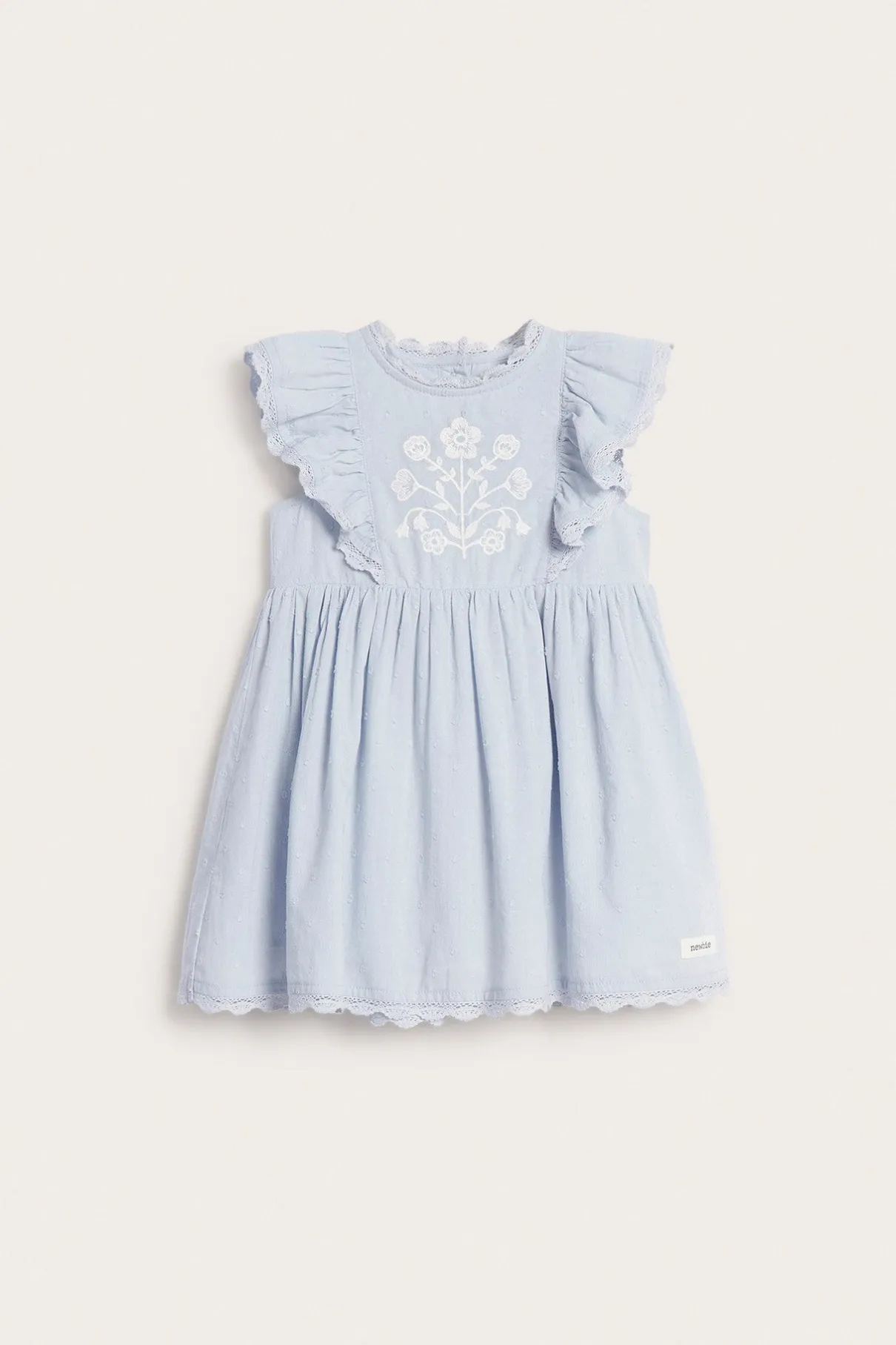 Baby blue dress with floral embroidery