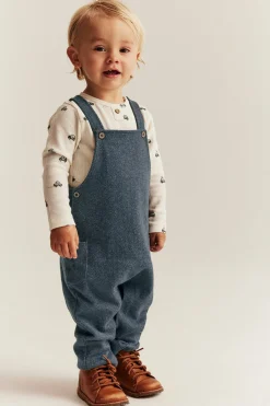 Baby blue dungarees in herringbone