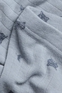 Baby blue merino wool leggings with raccoons