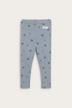 Baby blue merino wool leggings with raccoons