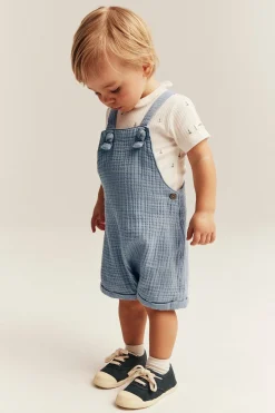 Baby blue muslin dungaree shorts