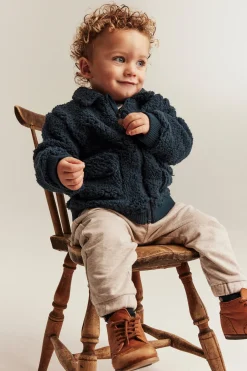 Baby blue pile jacket with bear embroidery