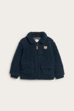 Baby blue pile jacket with bear embroidery