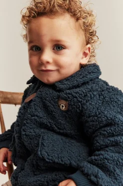 Baby blue pile jacket with bear embroidery