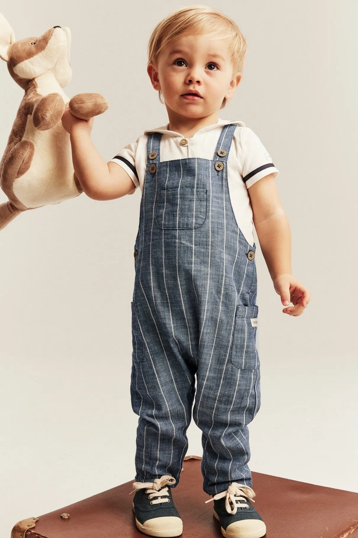Baby blue striped woven dungarees