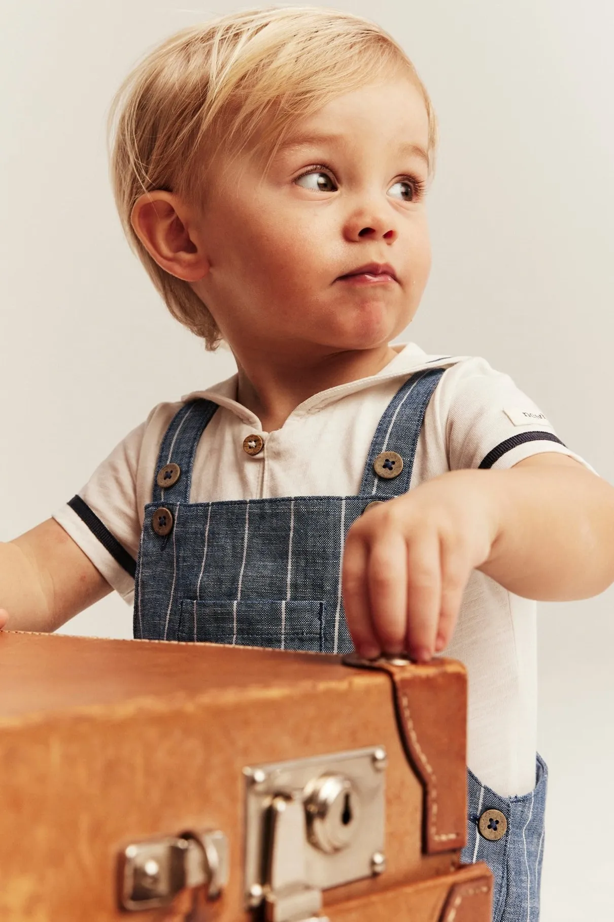 Baby blue striped woven dungarees