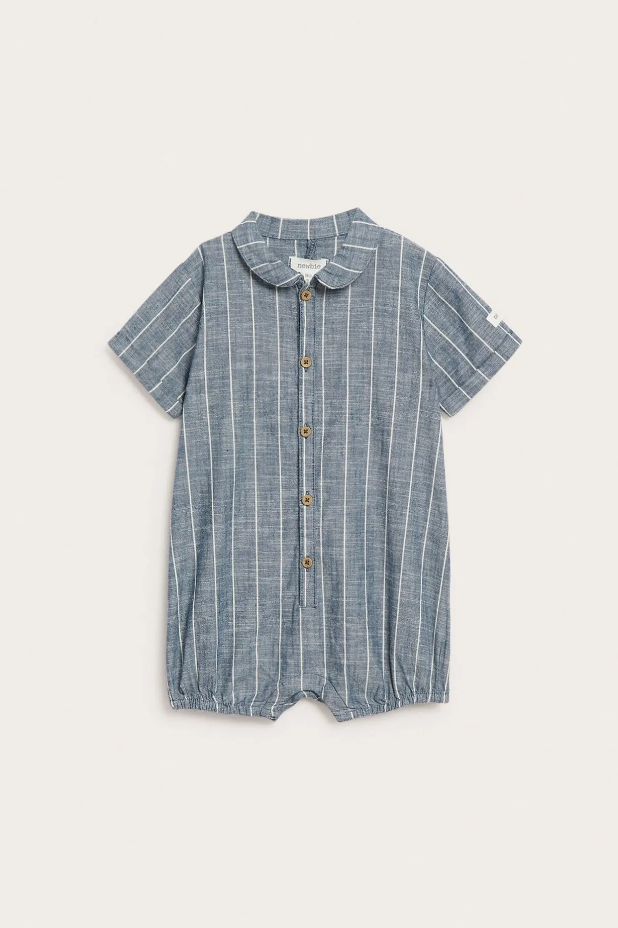 Baby blue striped woven romper