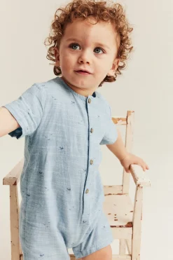 Baby blue whale theme romper