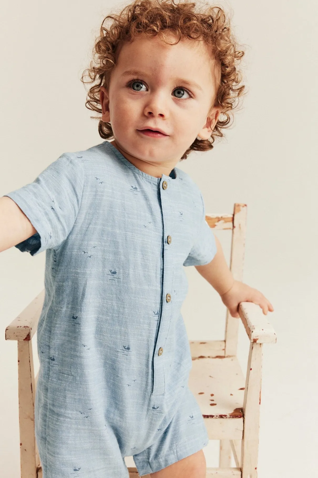 Baby blue whale theme romper