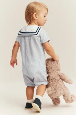 Baby blue woven romper with sailor collar
