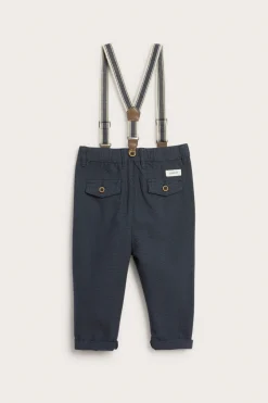 Baby blue woven trousers with suspenders