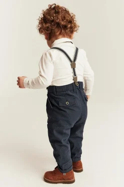 Baby blue woven trousers with suspenders