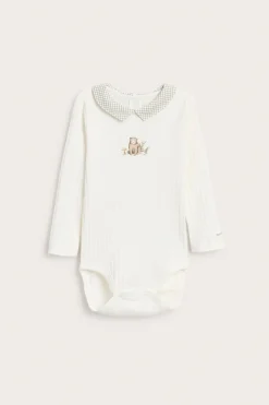 Baby bodysuit with checked collar
