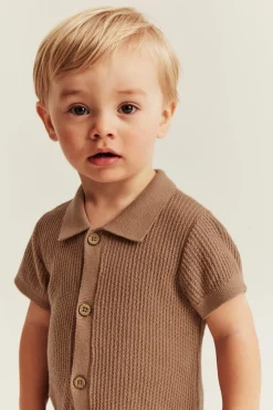 Baby brown fine-knit romper