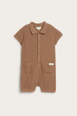 Baby brown fine-knit romper