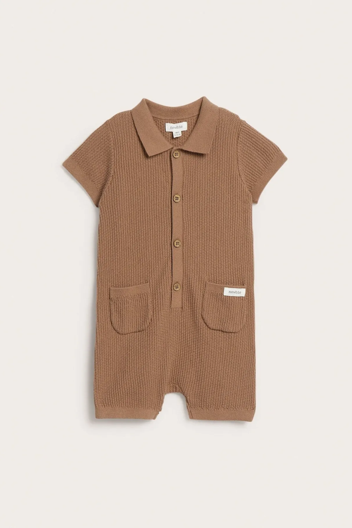 Baby brown fine-knit romper