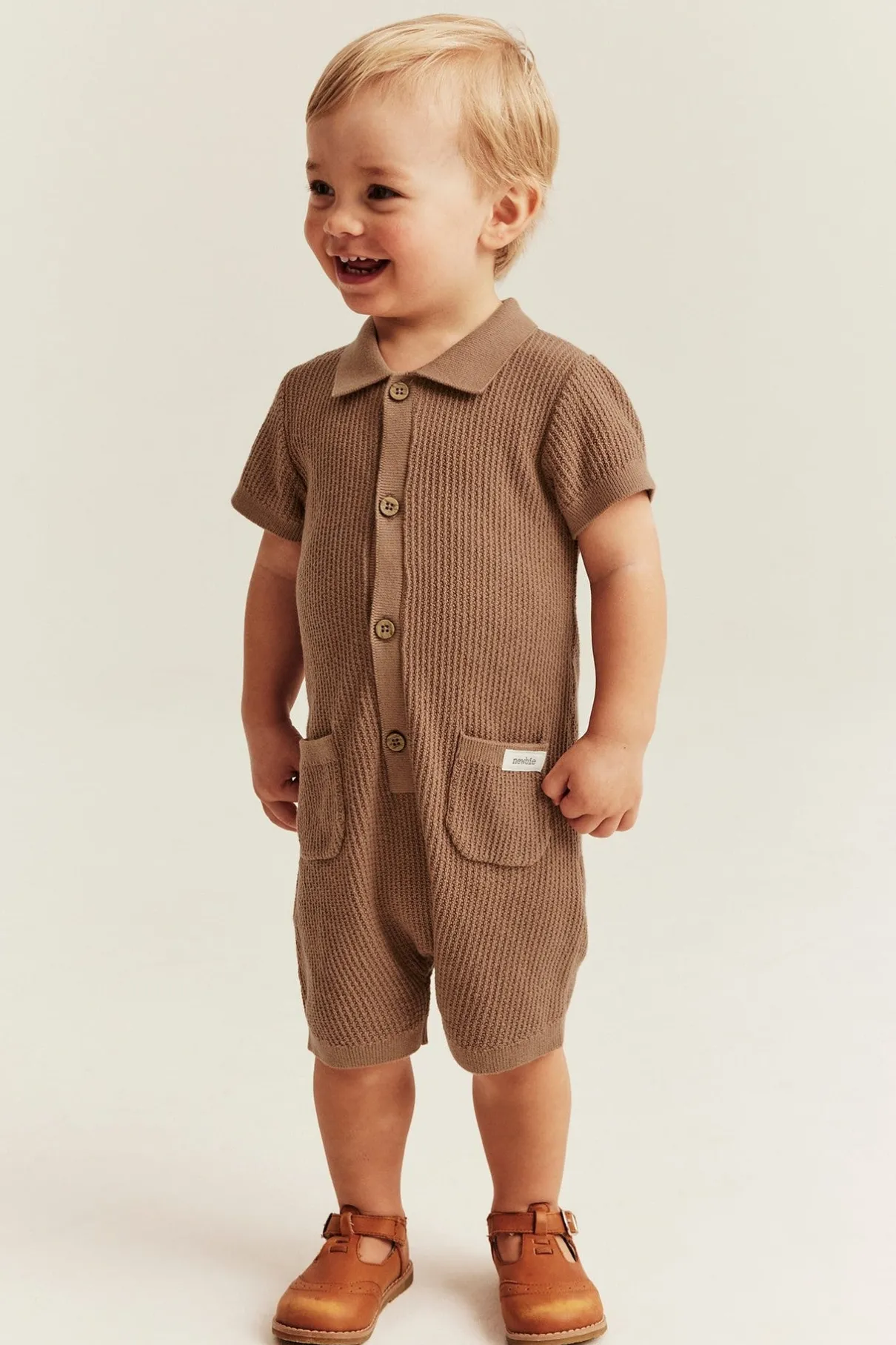 Baby brown fine-knit romper