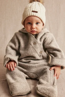 Baby brown wool coverall with hood ears