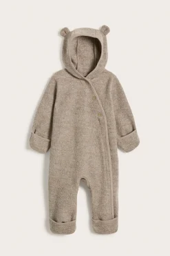 Baby brown wool coverall with hood ears