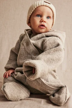 Baby brown wool coverall with hood ears