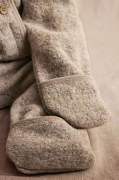 Baby brown wool coverall with hood ears