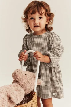 Baby checked dress with teddy bears