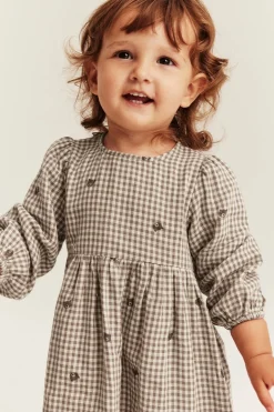 Baby checked dress with teddy bears